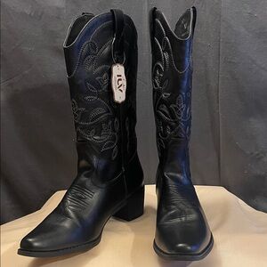 Black Embroidered Heeled Boots